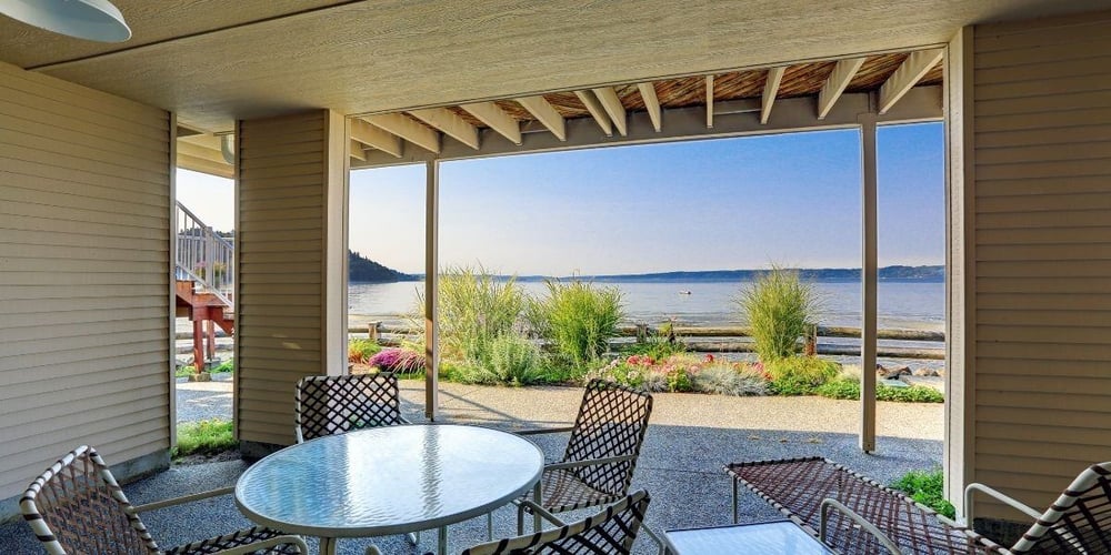 Backyard patio area with Puget Sound view, Burien, WA