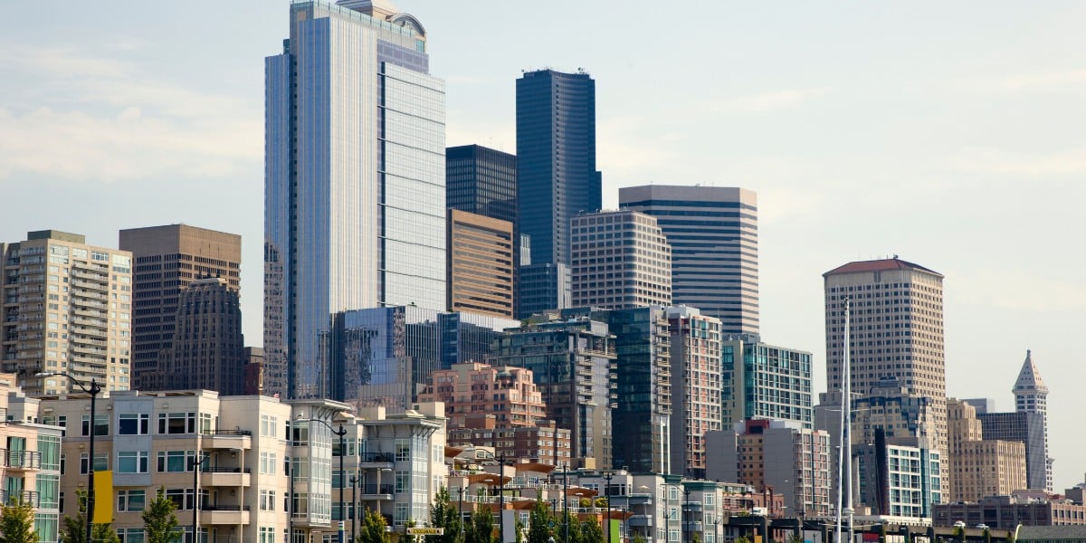 Downtown Seattle skyline of offices and apartment complexes